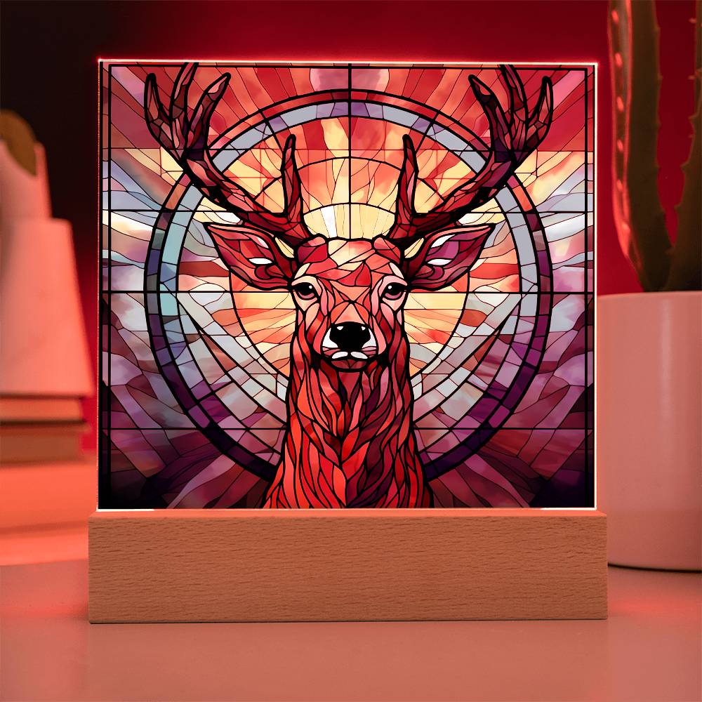 Buck Deer Sublimation Stained Glass Square Acrylic Plaque