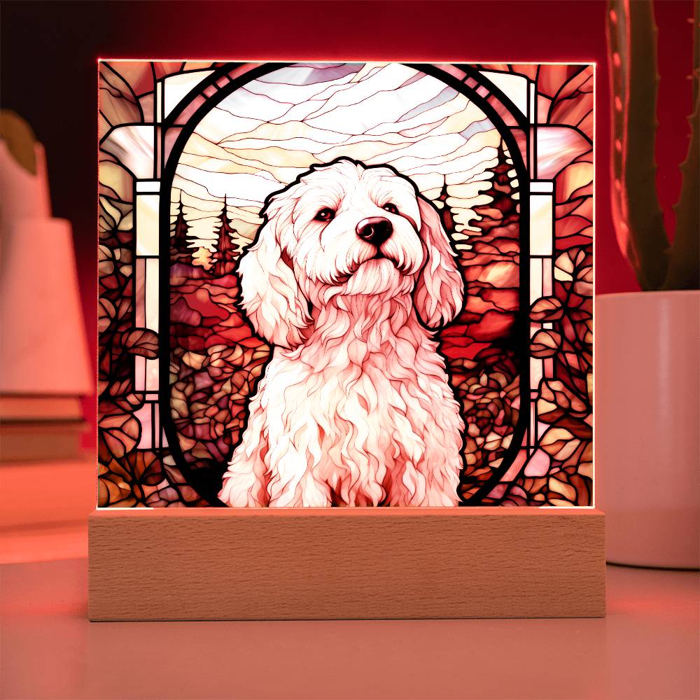 White Labradoodle Dog Acrylic  Square Plaque, Pet Memorial