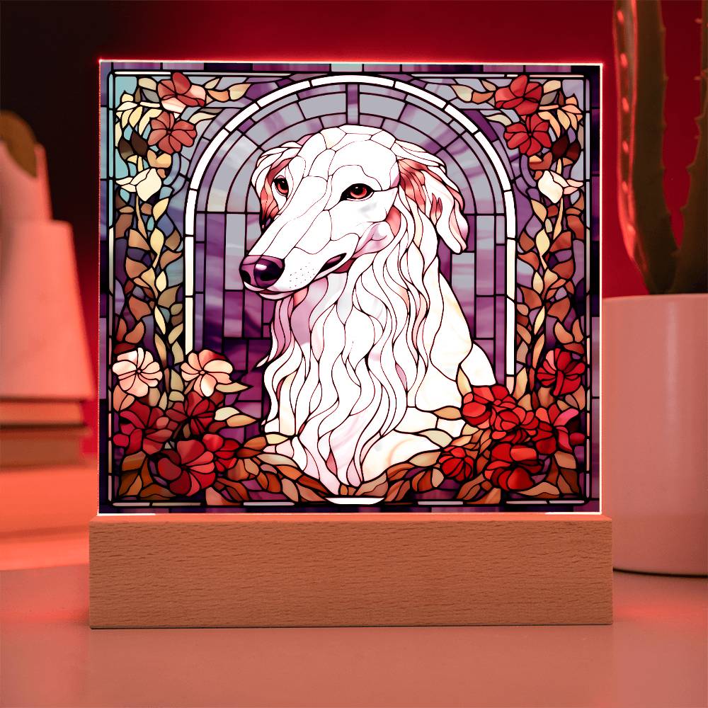 White Borzoi Dog Acrylic  Square Plaque, Pet Memorial