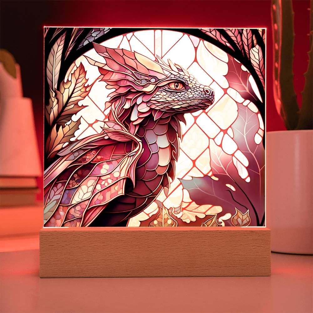 Dragon Faux Stained Glass Square Acrylic Plaque