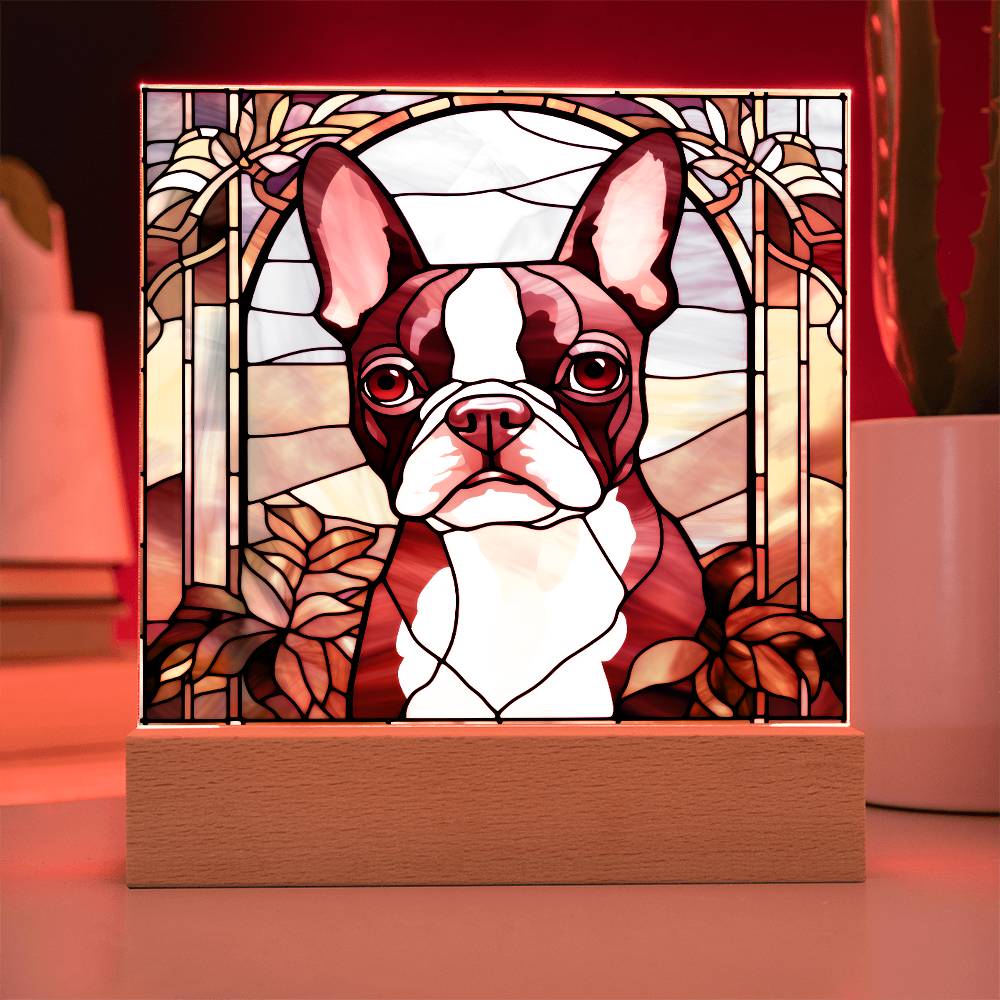 Grey Boston Terrier Dog Acrylic  Square Plaque, Pet Memorial