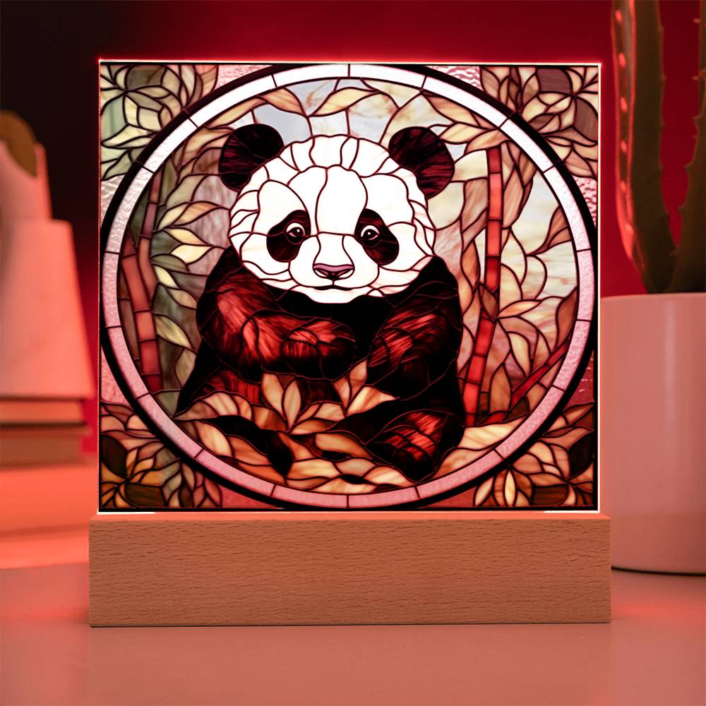 Panda Bear Stained Glass Sublimation Square Acrylic Plaque