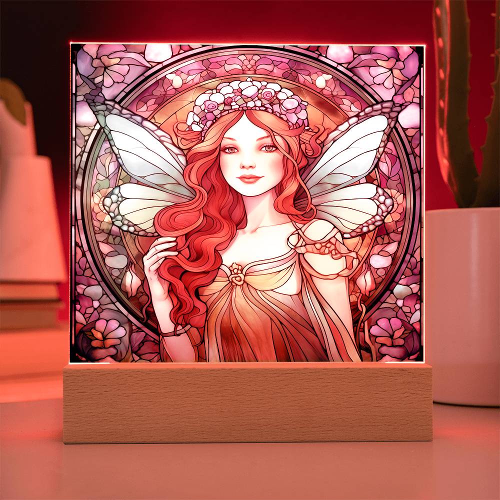 Fairy Sublimation Stained Glass Square Acrylic Plaque