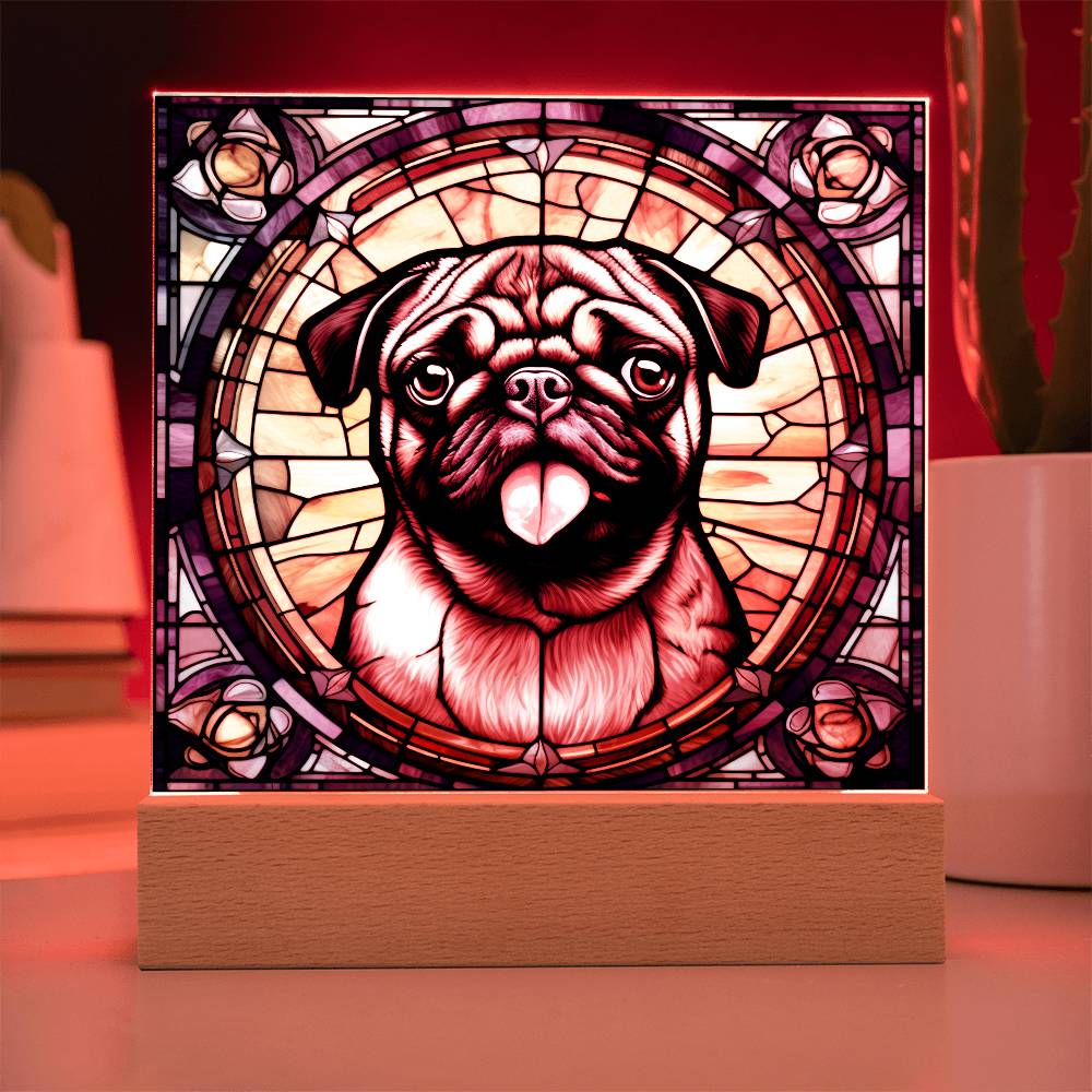 Pug2 Dog Acrylic  Square Plaque, Pet Memorial