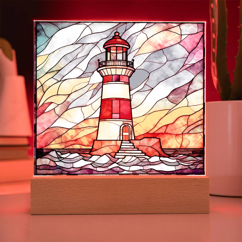 Lighthouse Sublimation Stained Glass Square Acrylic Plaque