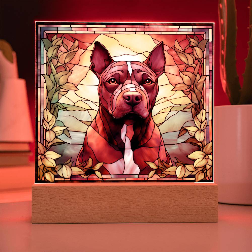 Grey American Pit Bull Terrier Dog Acrylic  Square Plaque, Pet Memorial