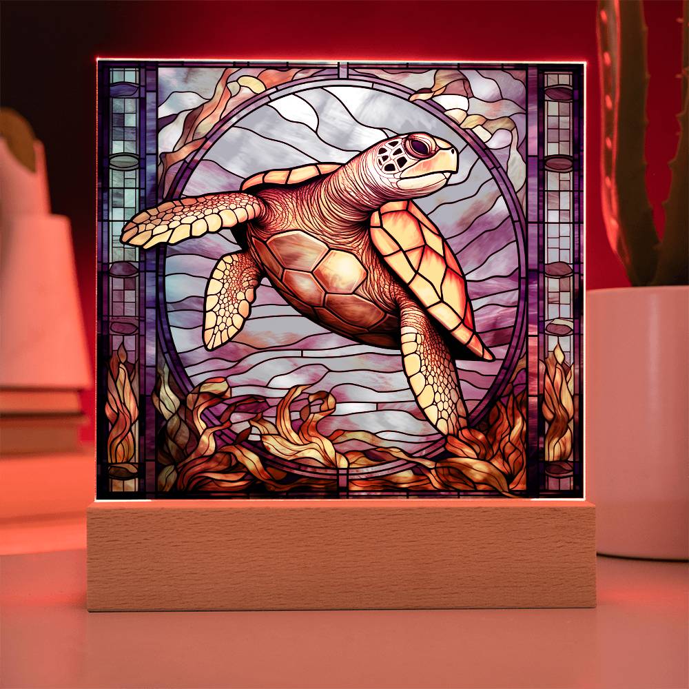 Sea Turtle Sublimation Stained Glass Square Acrylic Plaque