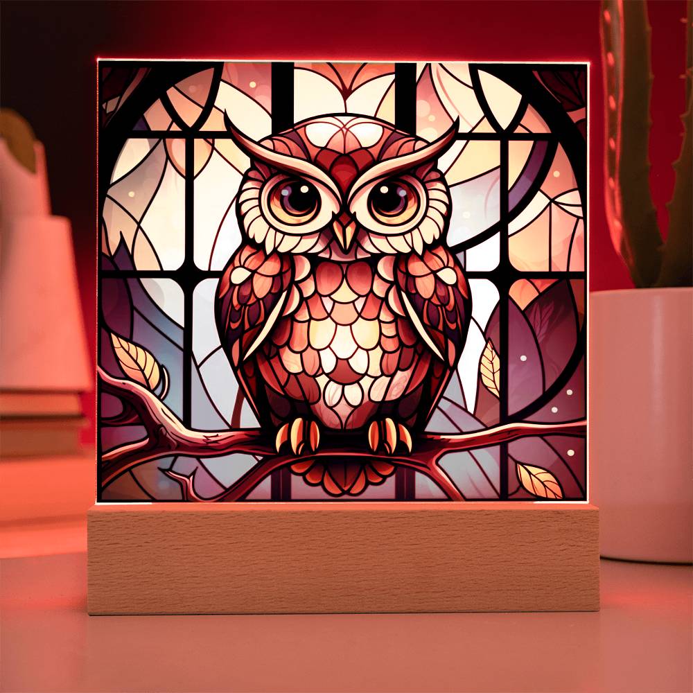 Owl Faux Stained Glass Square Acrylic Plaque