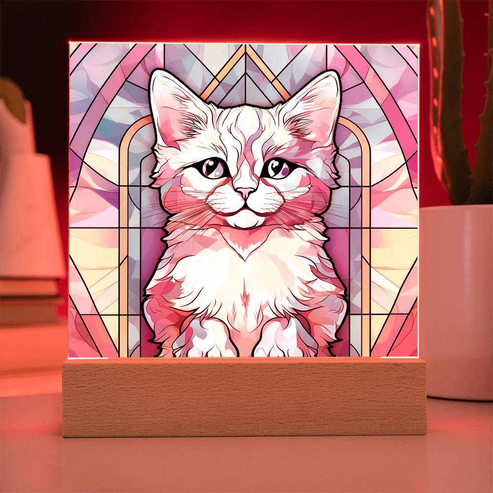 Kitty Cat Sublimation Stained Glass Square Acrylic Plaque