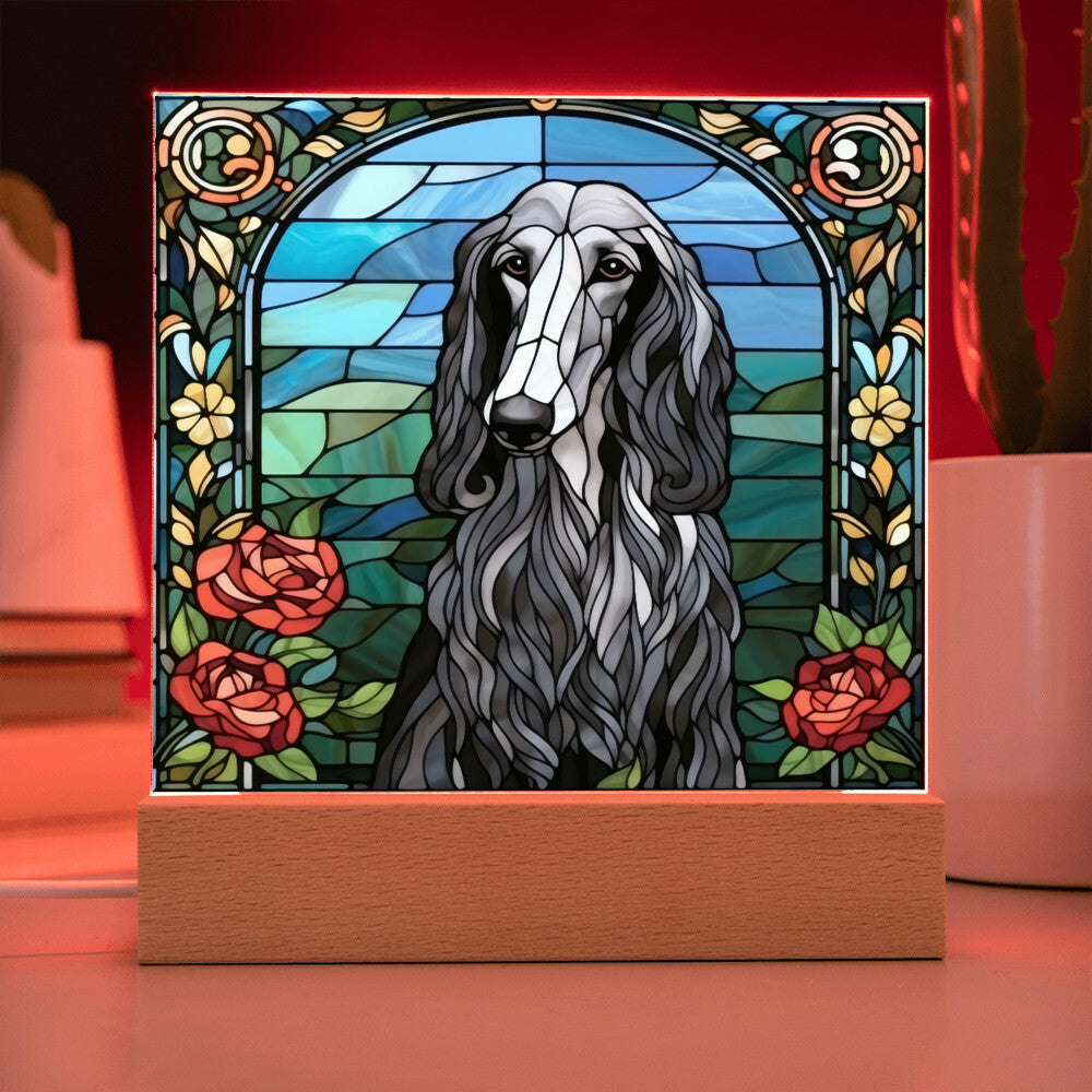 Grey Afghan Hound Dog Acrylic  Square Plaque, Pet Memorial