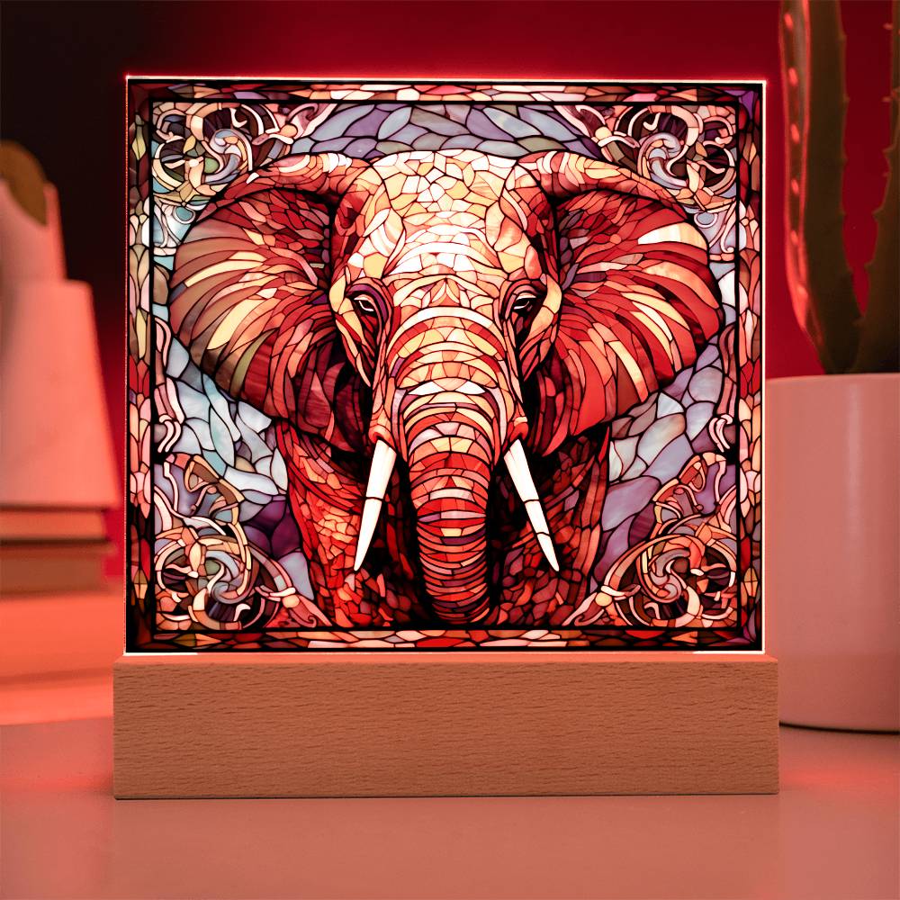 Elephant Sublimation Stained Glass Square Acrylic Plaque