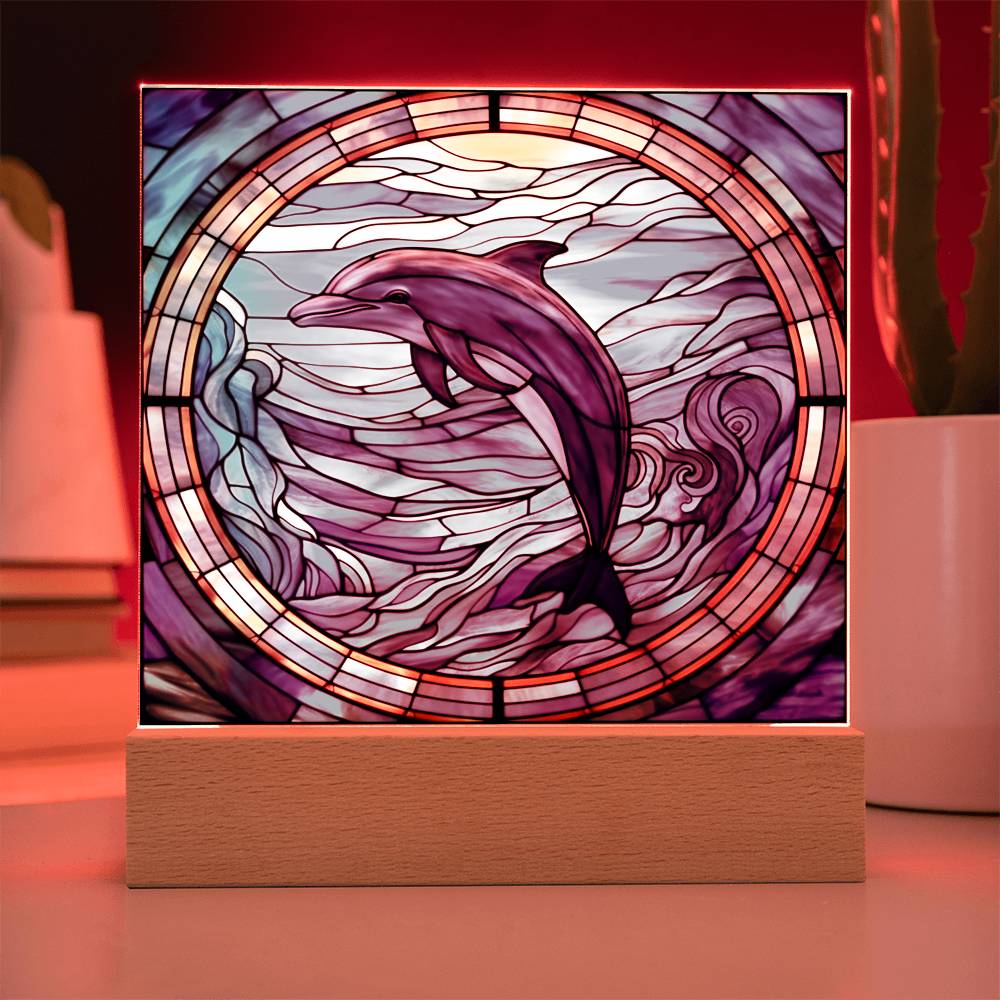 Dolphin Sublimation Stained Glass Square Acrylic Plaque