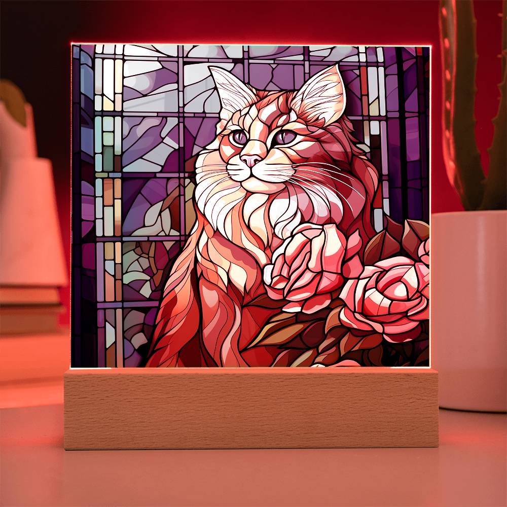 Cat Sublimation Stained Glass Square Acrylic Plaque