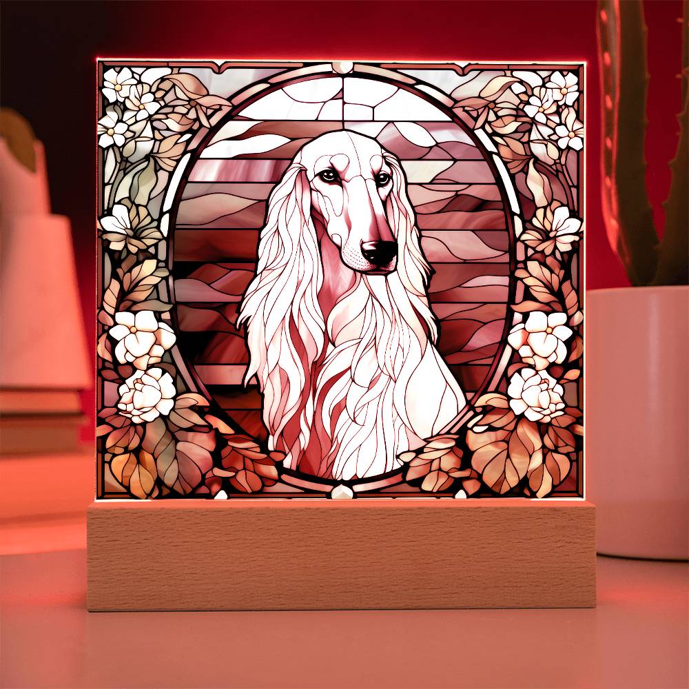 White Afghan Hound Dog Acrylic  Square Plaque, Pet Memorial