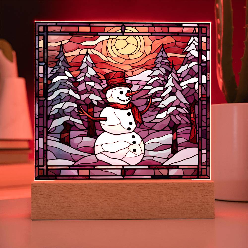 square-stained-glass-snowman (8) Sublimation Stained Glass Square Acrylic Plaque