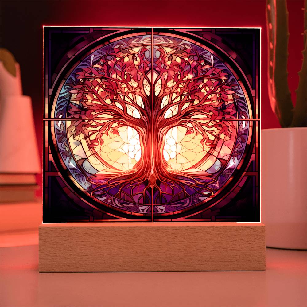 Tree of Life Stained Glass Sublimation Square Acrylic Plaque