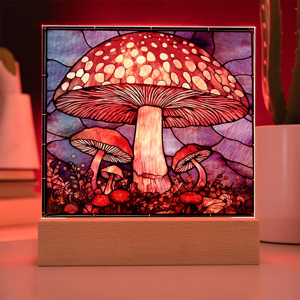 Mushroom Stained Glass Sublimation Square Acrylic Plaque