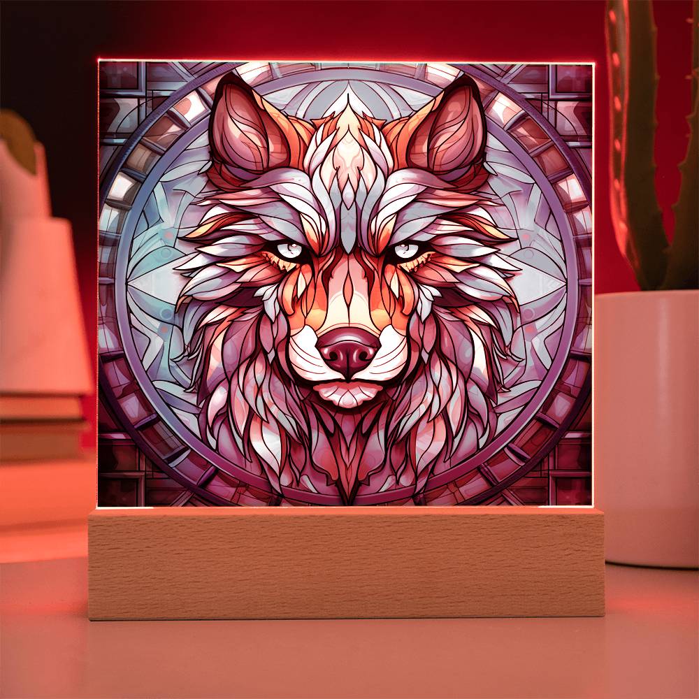 Wolf Sublimation Stained Glass Square Acrylic Plaque