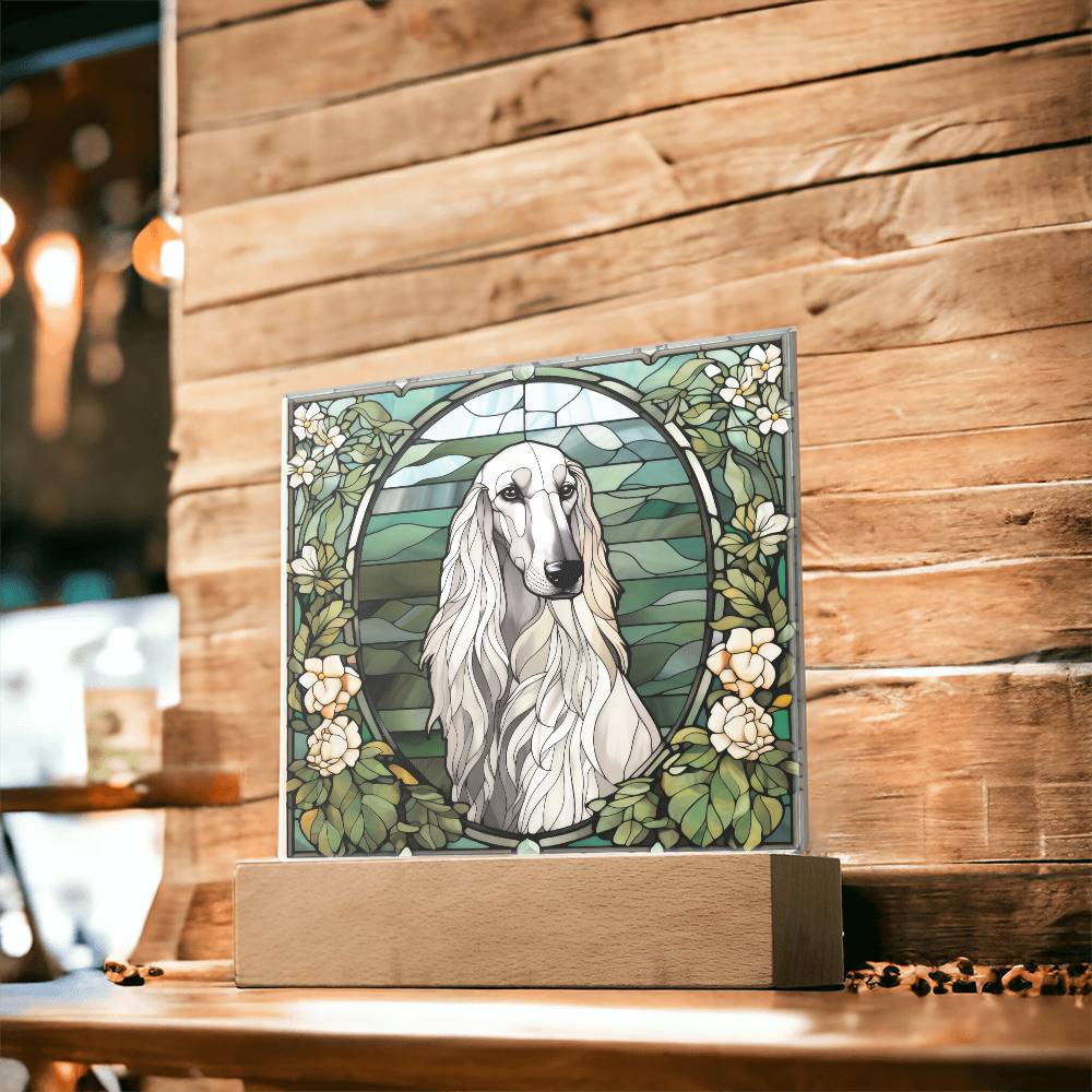 White Afghan Hound Dog Acrylic  Square Plaque, Pet Memorial