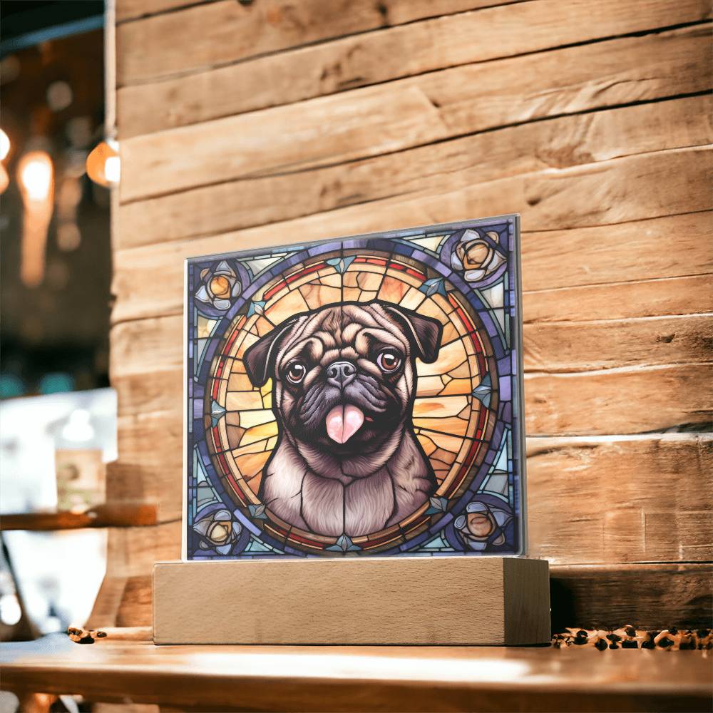 Pug2 Dog Acrylic  Square Plaque, Pet Memorial