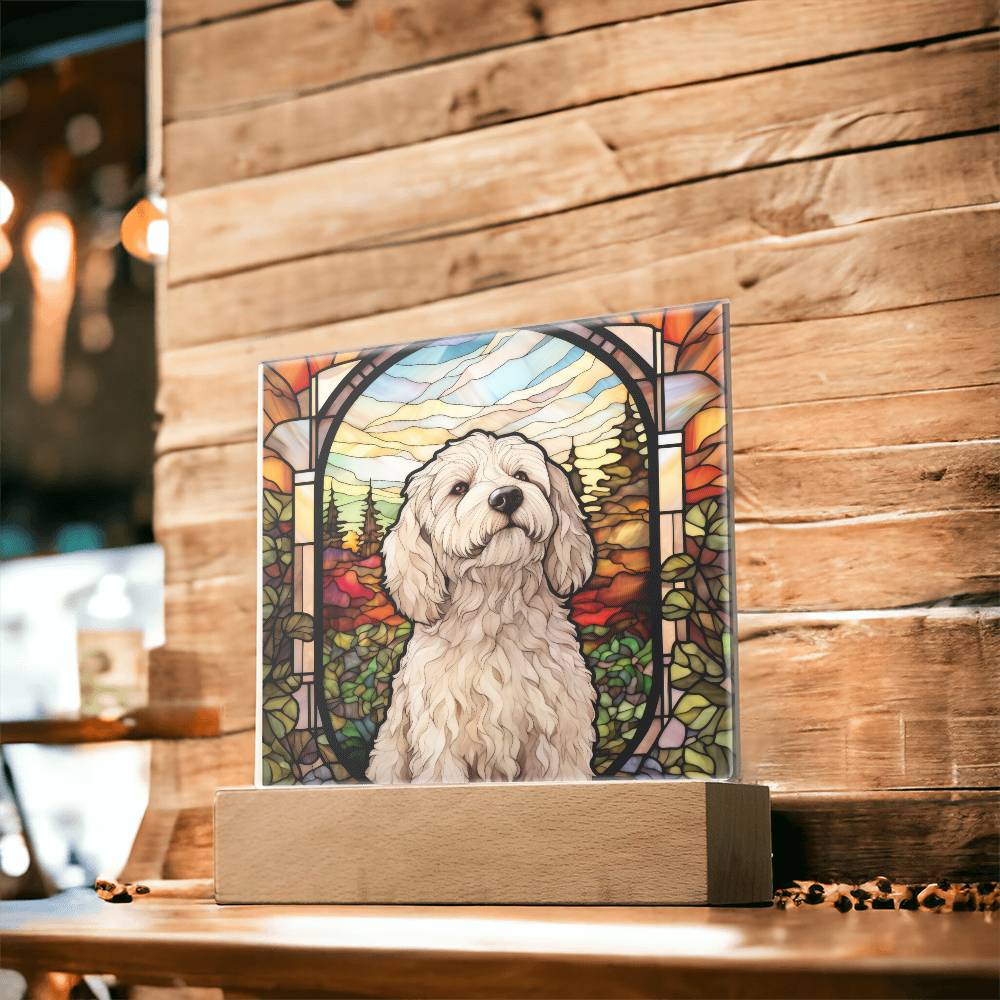 White Labradoodle Dog Acrylic  Square Plaque, Pet Memorial