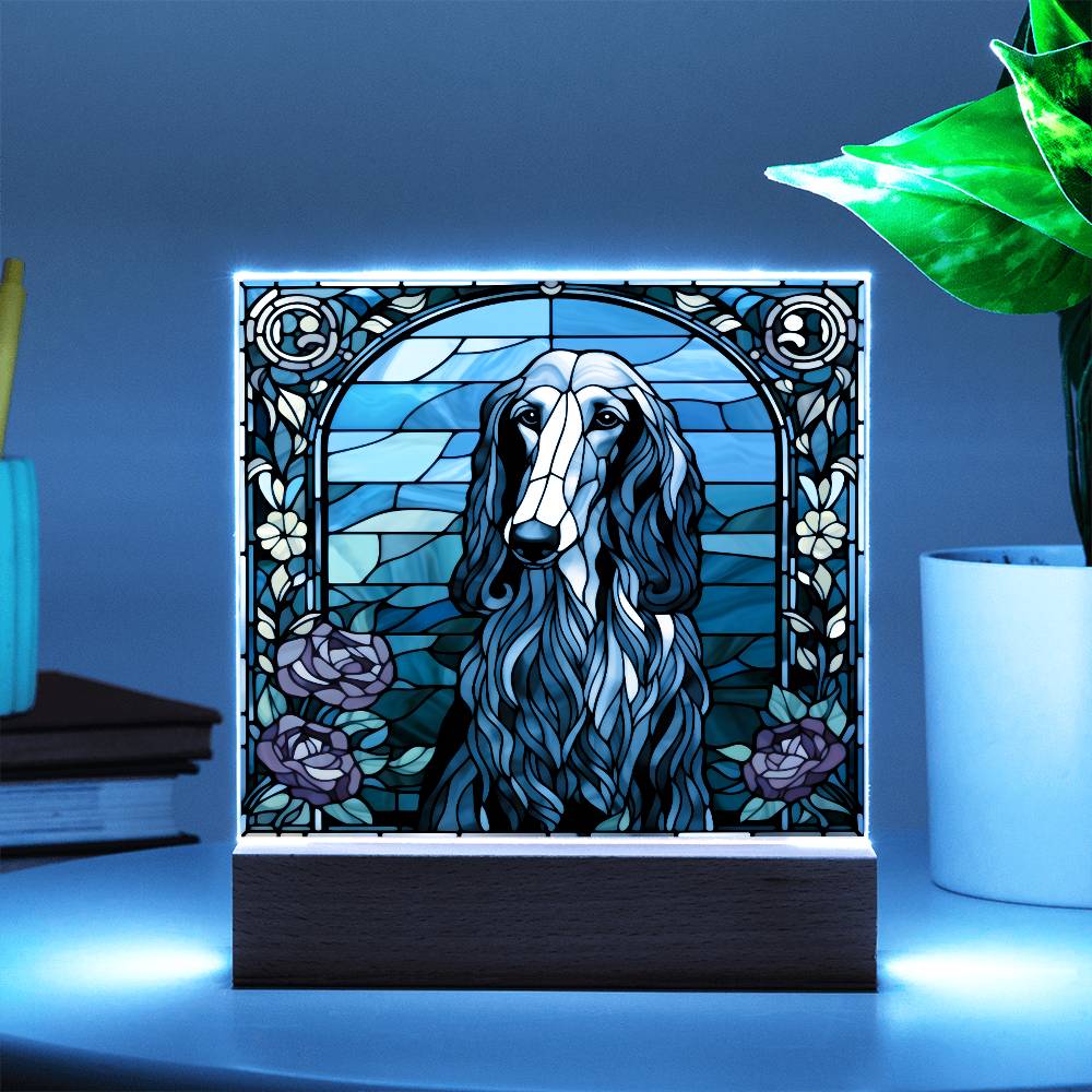 Grey Afghan Hound Dog Acrylic  Square Plaque, Pet Memorial