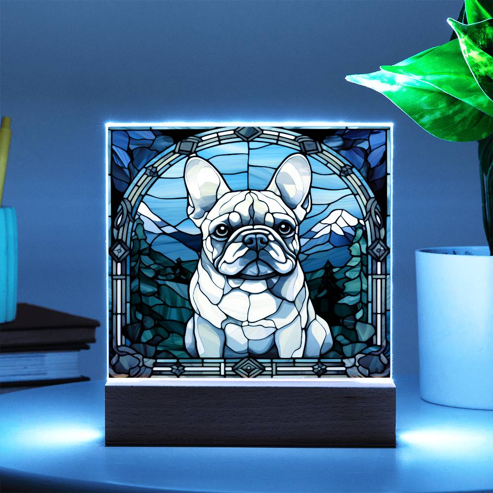 White French Bulldog (1) Dog Acrylic  Square Plaque, Pet Memorial