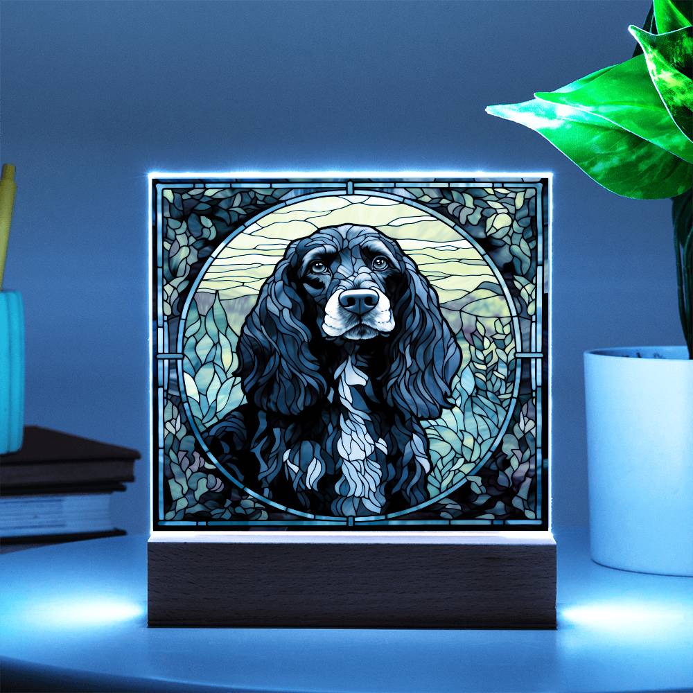 Grey English Cocker Spaniel Dog Acrylic  Square Plaque, Pet Memorial