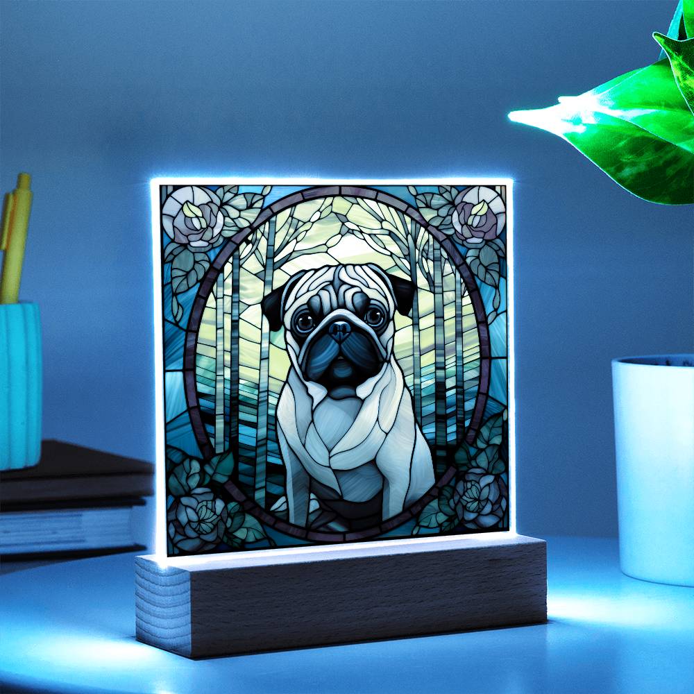 Pug Dog Acrylic  Square Plaque, Pet Memorial