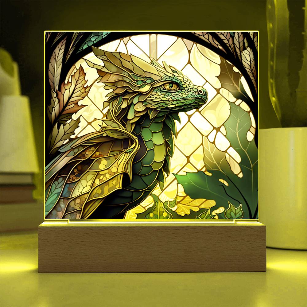 Dragon Faux Stained Glass Square Acrylic Plaque