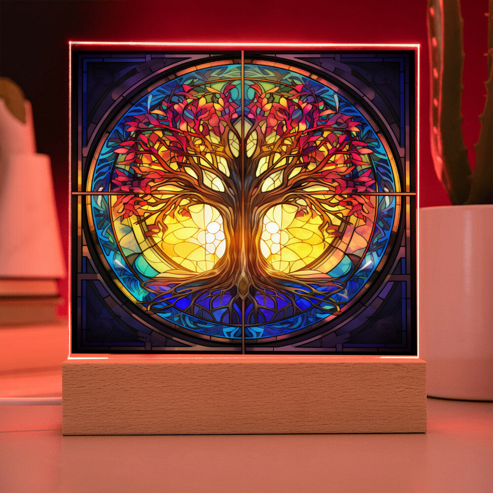 Tree of Life Stained Glass Sublimation Square Acrylic Plaque