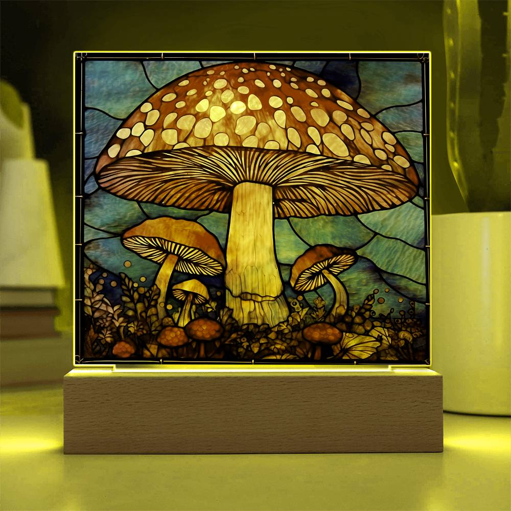 Mushroom Stained Glass Sublimation Square Acrylic Plaque