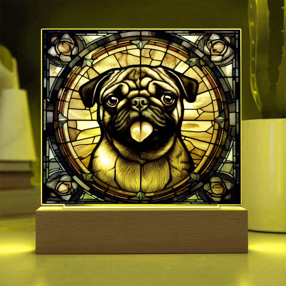 Pug2 Dog Acrylic  Square Plaque, Pet Memorial