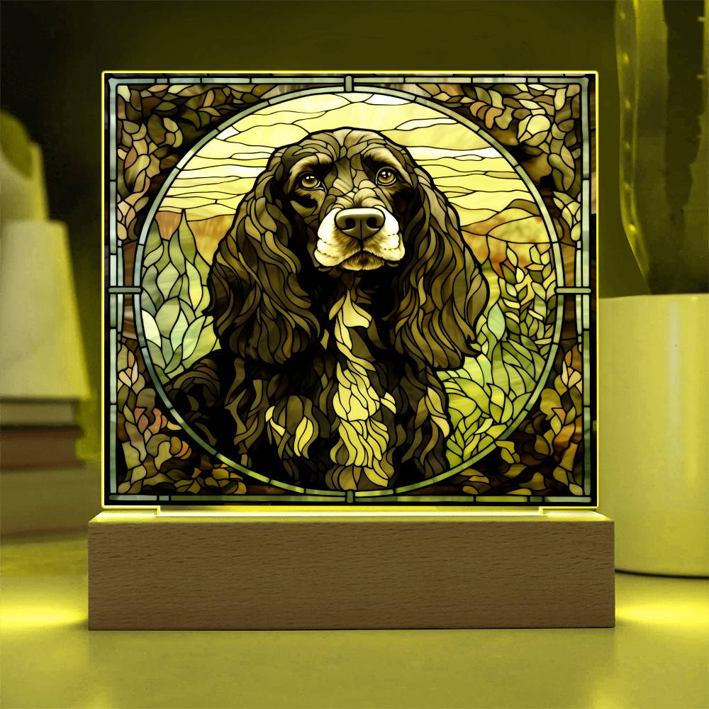 Grey English Cocker Spaniel Dog Acrylic  Square Plaque, Pet Memorial