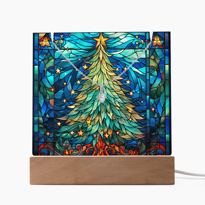 Faux Stained Glass Christmas Tree Nightlight and Necklace