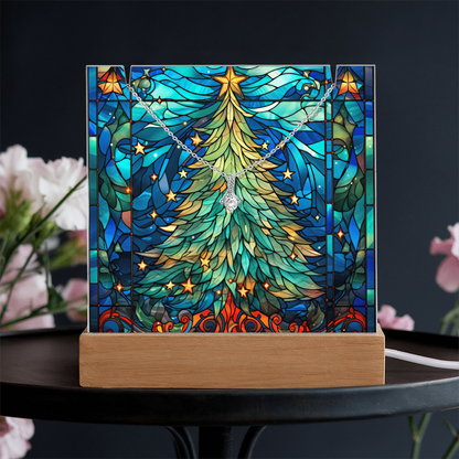 Faux Stained Glass Christmas Tree Nightlight and Necklace