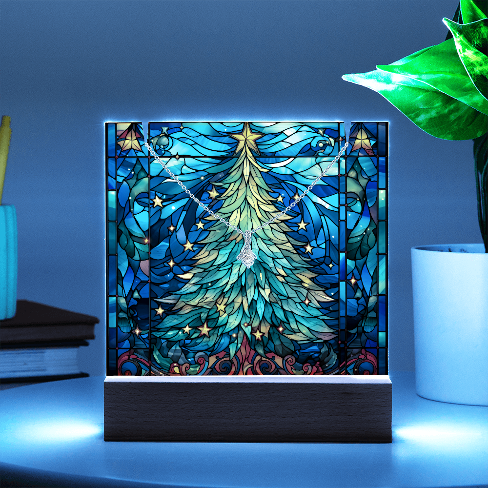 Faux Stained Glass Christmas Tree Nightlight and Necklace