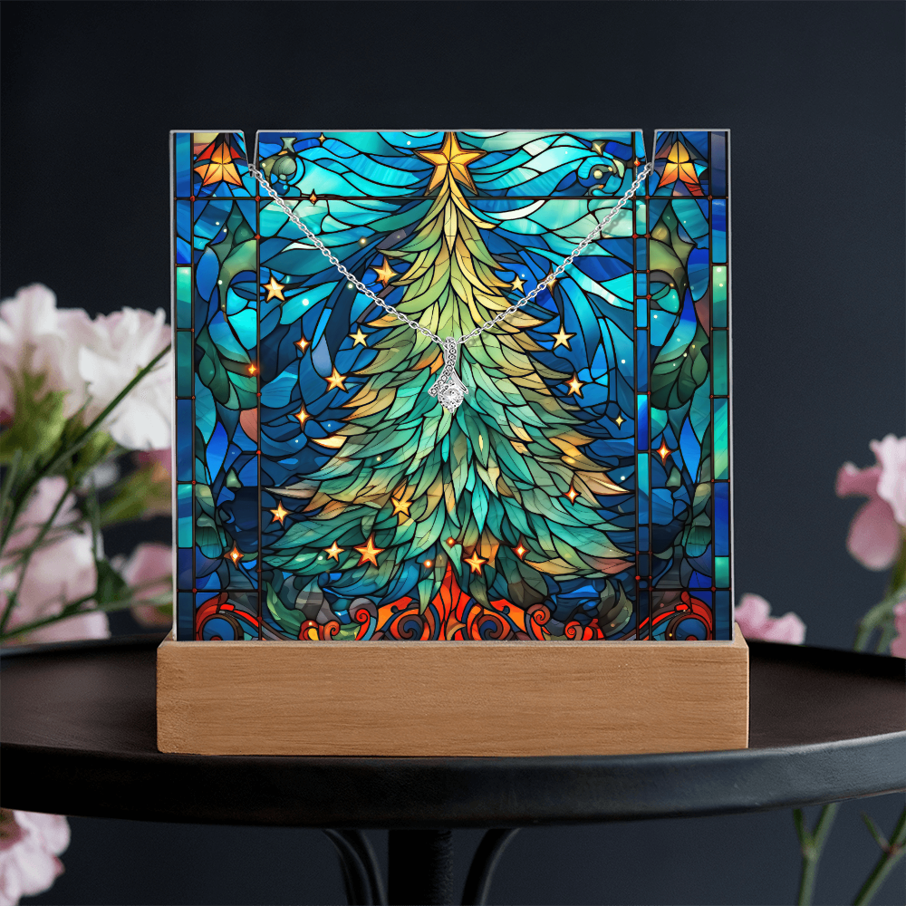 Faux Stained Glass Christmas Tree Nightlight and Necklace
