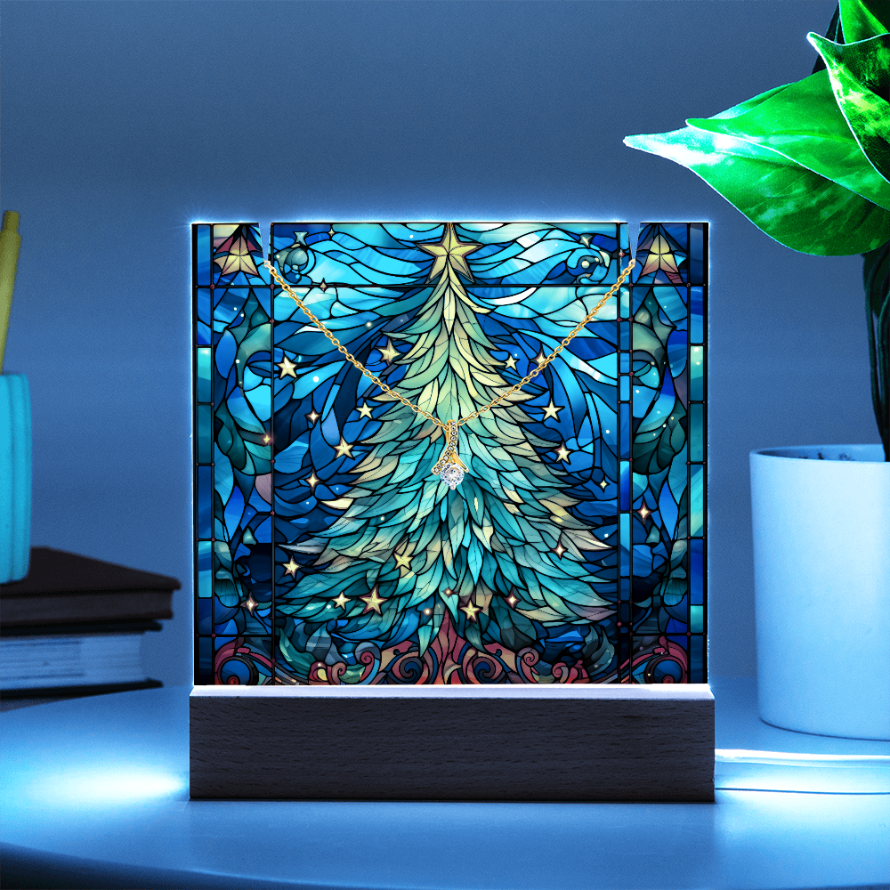 Faux Stained Glass Christmas Tree Nightlight and Necklace