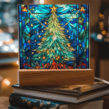 Faux Stained Glass Christmas Tree Nightlight and Necklace