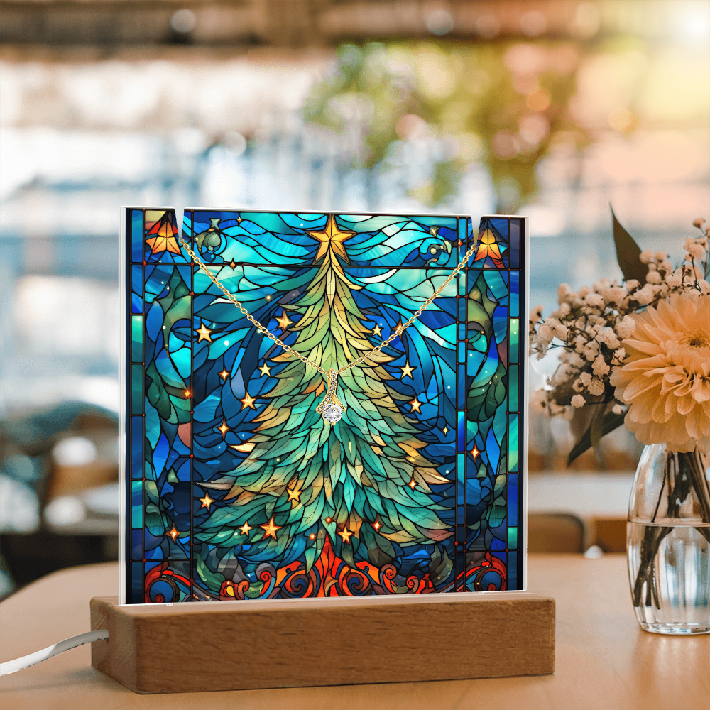 Faux Stained Glass Christmas Tree Nightlight and Necklace