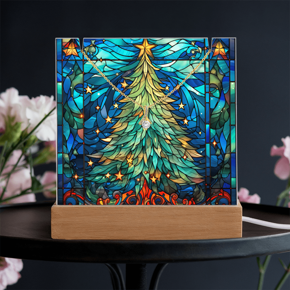 Faux Stained Glass Christmas Tree Nightlight and Necklace