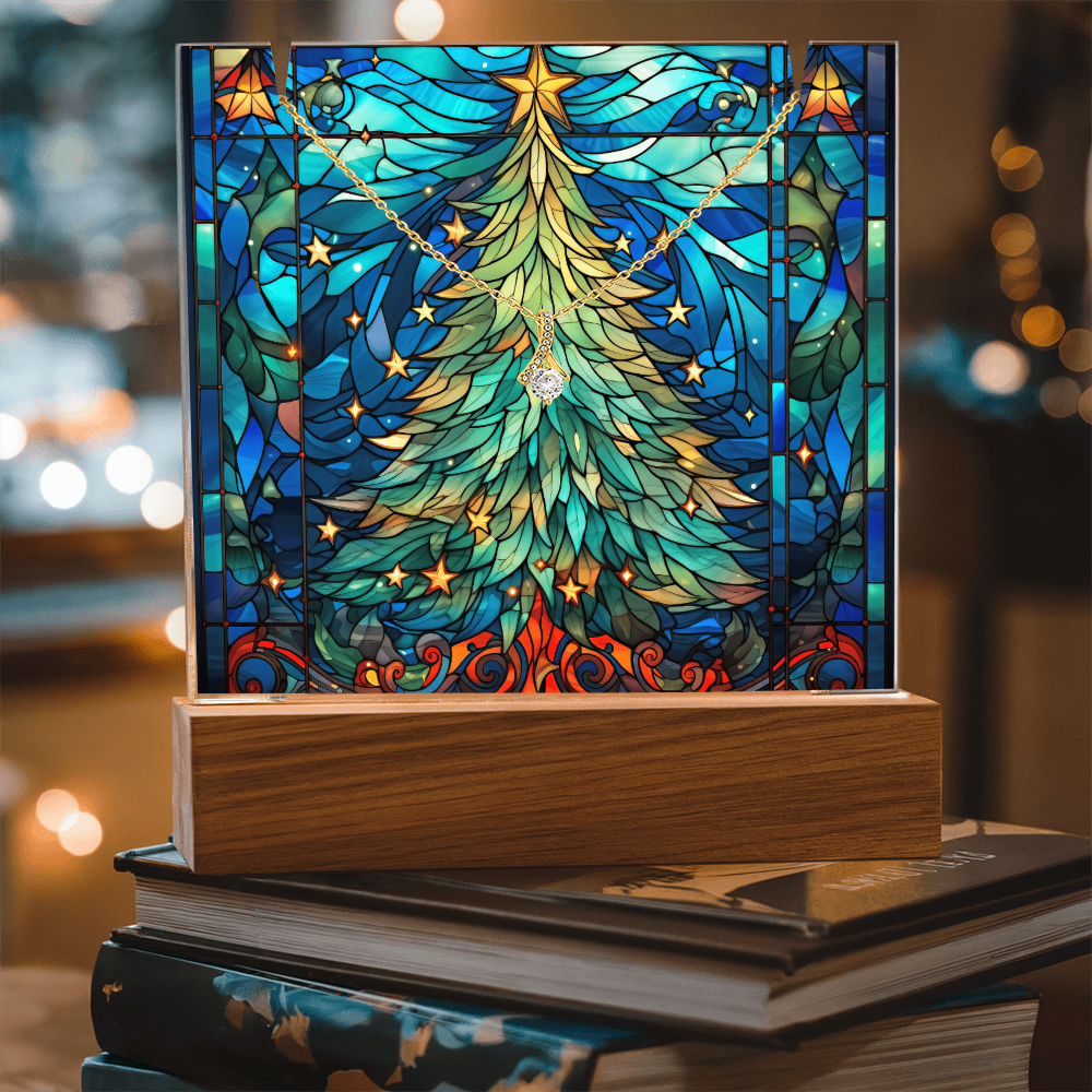 Faux Stained Glass Christmas Tree Nightlight and Necklace