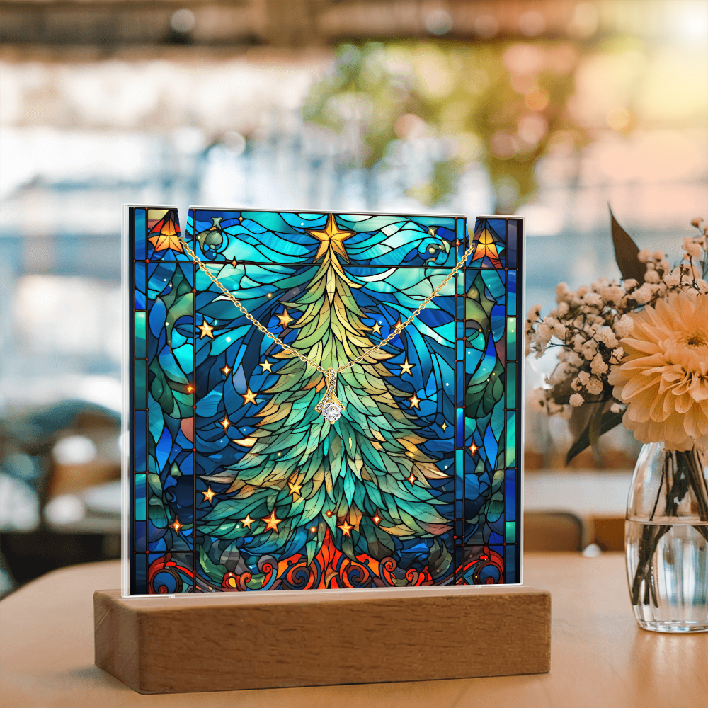 Faux Stained Glass Christmas Tree Nightlight and Necklace