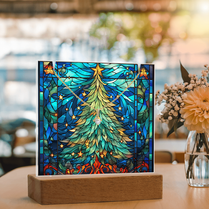 Faux Stained Glass Christmas Tree Nightlight and Necklace