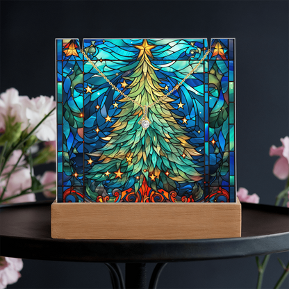 Faux Stained Glass Christmas Tree Nightlight and Necklace