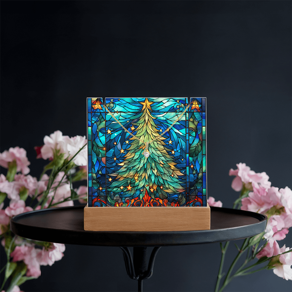 Faux Stained Glass Christmas Tree Nightlight and Necklace