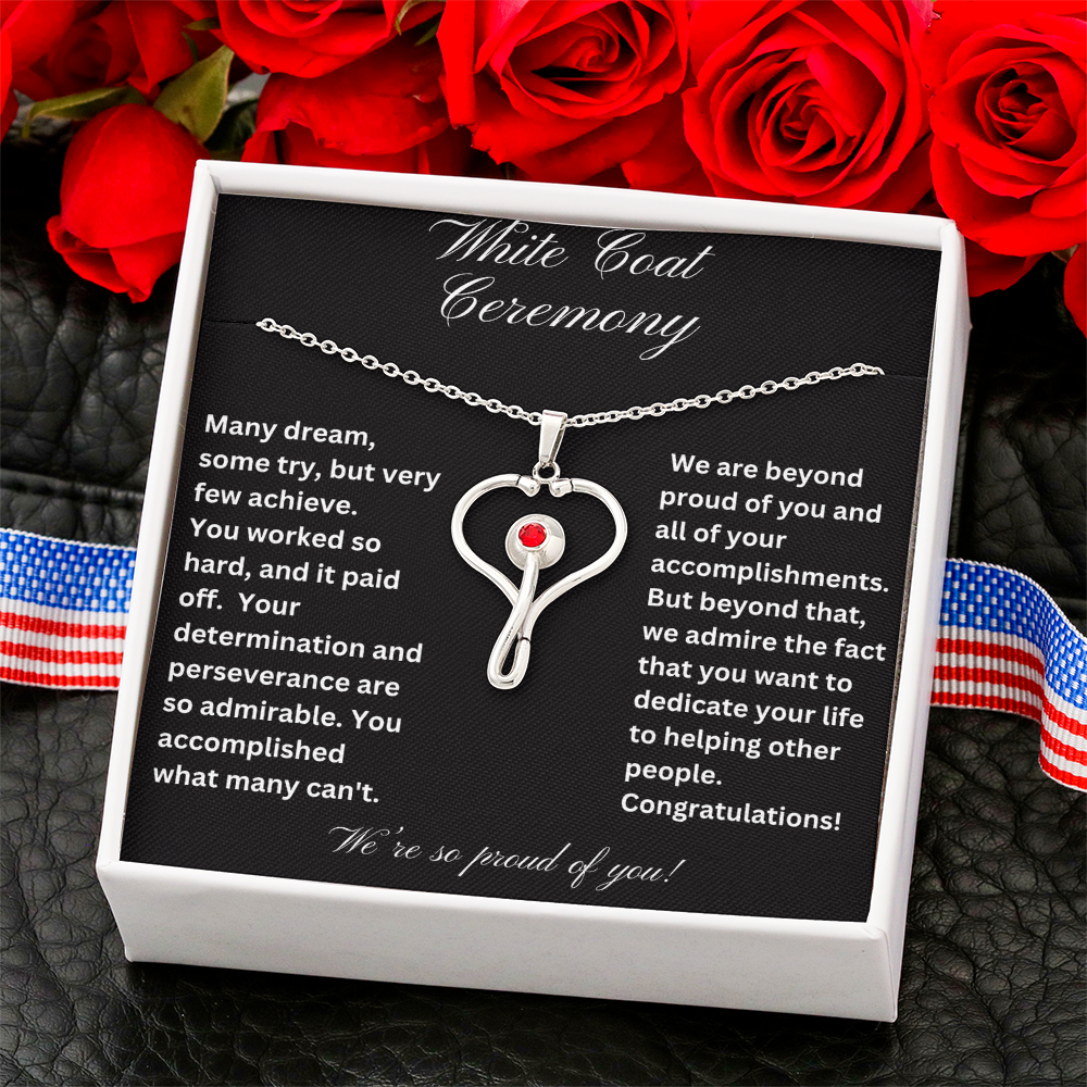 White Coat Congratulations Stethoscope Necklace