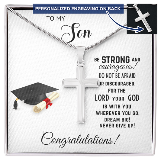 Graduation Personalized Engraved Cross Necklace for Son