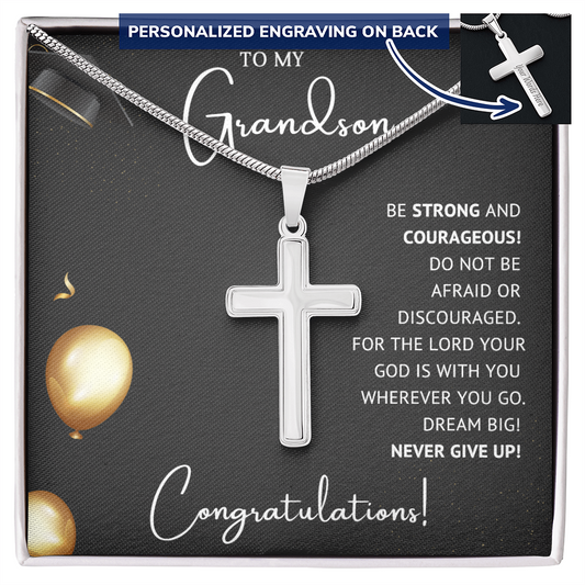 Grandson Graduation Personalized Cross Necklace
